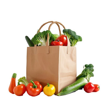 Fresh Vegetables in a Shopping Bag on a White Background isolated on transparent background PNG file