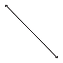 Diagonal dual thin long straight double ended arrow. Contour isolated vector image on white background.