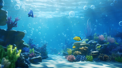 Fototapeta na wymiar Air bubbles tropical aquarium ocean underwater background