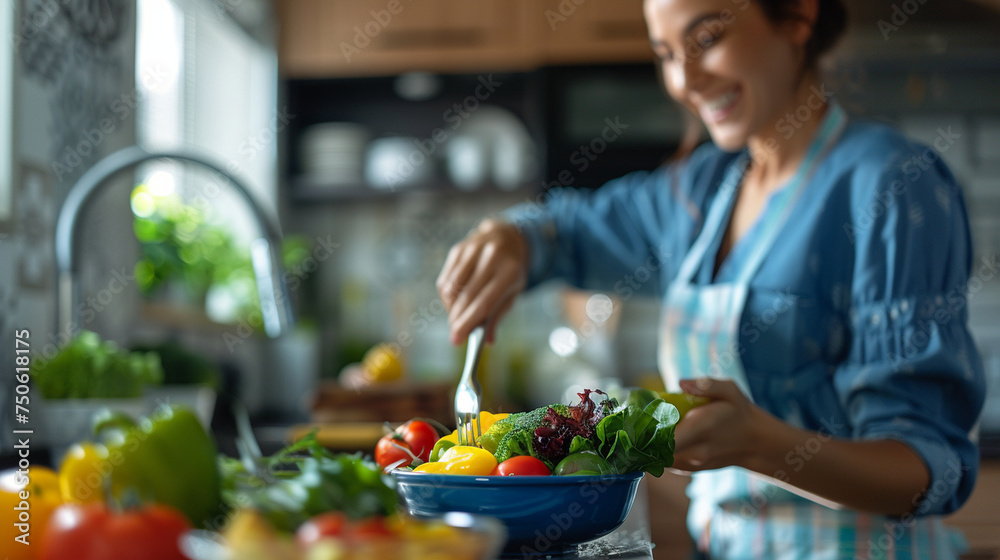 Wall mural a home health aide preparing a healthy meal in the kitchen with a patient, emphasizing the importanc