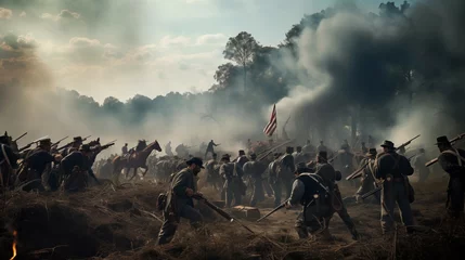 Fototapeten USA photo of people participate as a hobby in American Civil War reenactment © Dm