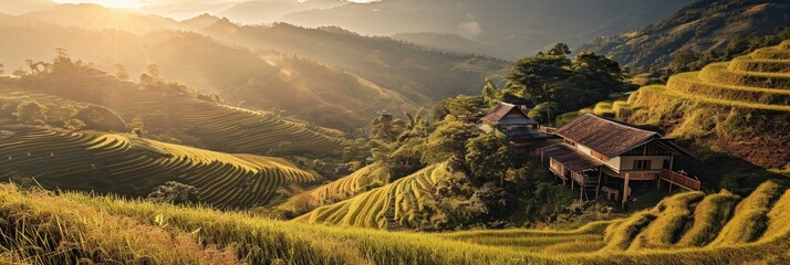 Terraced rice fields on the mountain - obrazy, fototapety, plakaty