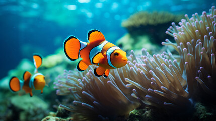 Naklejka na ściany i meble Anemone fish clown fish underwater photo