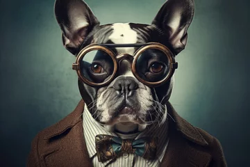 Foto op Canvas Bulldog wearing a suit and glasses © linen