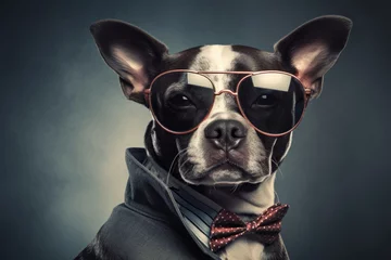 Foto op Aluminium Bulldog wearing a suit and glasses © linen