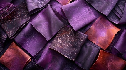 purple background fabric with dark square chocolate pieces, in the style of elite, dark...