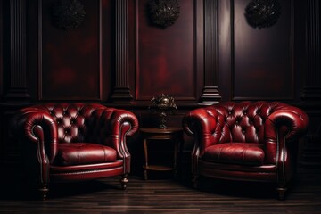 a red leather chairs in a room