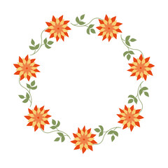 Flowers beautiful wreath. Summer elegant Floral hand drawn circle Frame. Minimalist Design for spring invitation or greeting cards with empty place for text