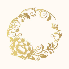 Golden asian round frame. Abstract floral border for greeting card and invitations. Vector hand drawn illustration.