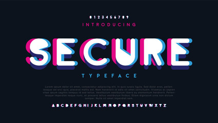 Secure, Glitch alphabet urban font digital futuristic technology logo branding typeface
