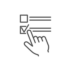 A man makes a choice, a hand presses a check mark on a vote ballots. Voting, e-voting, election, democracy, vote symbol.