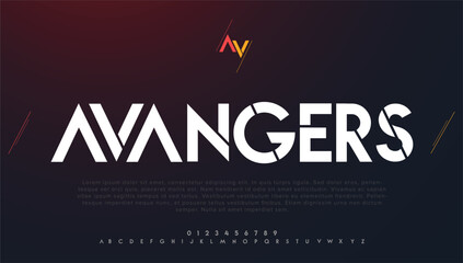 Avangers alphabet urban font digital futuristic technology logo branding typeface vector illustrate
