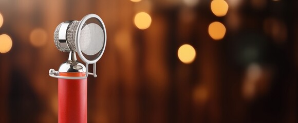 Microphone On The Stage With bright Blurred Lights