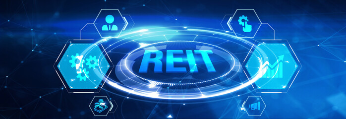 REIT Real estate investment fund ETF Financial stock market. 3d illustration