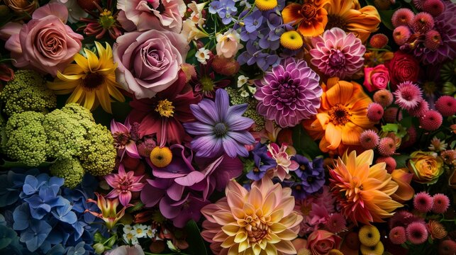 Full frame of various natural flowers, rendered in hyperrealistic detail. © klss777