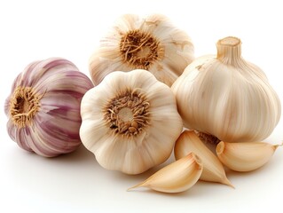 heads of ripe garlic on a white background