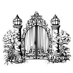 house, sketch, vector, drawing, building, architecture, home, illustration, landscape, city, old, vintage, design, tree, art, town, castle, church, cartoon, black, exterior, country, construction, dra