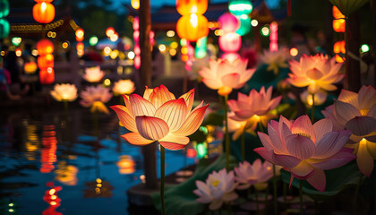 lotus lanterns illuminating a festival