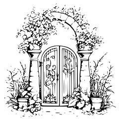 house, sketch, vector, drawing, building, architecture, home, illustration, landscape, city, old, vintage, design, tree, art, town, castle, church, cartoon, black, exterior, country, construction, dra