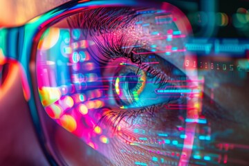 Colorful AI visions in a neon future - obrazy, fototapety, plakaty