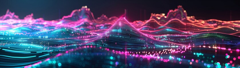 Neon AI landscapes with pastel data streams