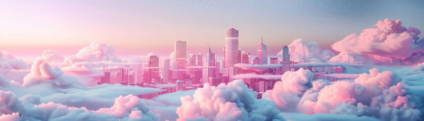 Whimsical AI cities floating in pastel clouds - obrazy, fototapety, plakaty