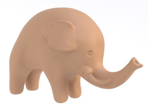 3D render of an elephant sculpture. Elephant on a light background. 3D render.