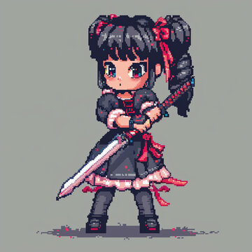 girl with a sword in pixel art style
