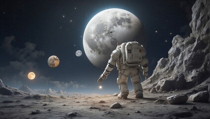 lunar,astronaut in space - obrazy, fototapety, plakaty