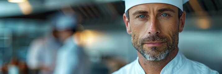 Pastry Chef Wearing White Uniform Hat, Background Banner