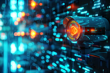 A surveillance camera with a dynamic interface captures the essence of modern security in a digital world. 