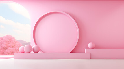 Modern 3D pink walls art background. Space for text.