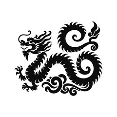 Majestic Dragon Silhouette of Green Wood Chinese Dragon, Symbolizing the 2024 Chinese New Year