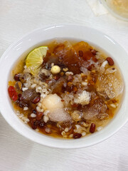 peach gum , sweet dessert in bowl