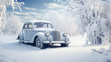 Car in a snowy landscape nature white winter snow