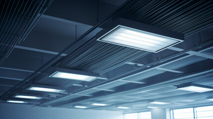 Ceiling lamp with opened light and air duct hanging