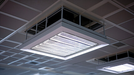 Ceiling lamp with opened light and air duct hanging