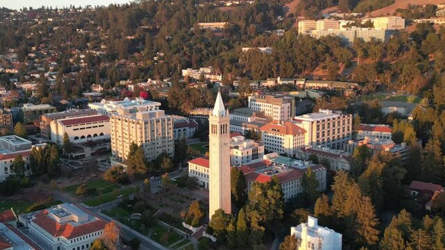 Aerial video of the UC Berkeley campus and Sather Tower