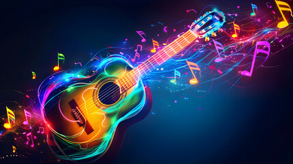 Obraz premium acoustic guitar and colourful music notes