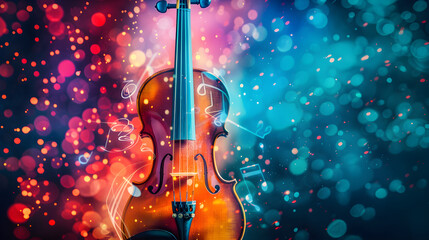 Violin and colourful music notes - obrazy, fototapety, plakaty