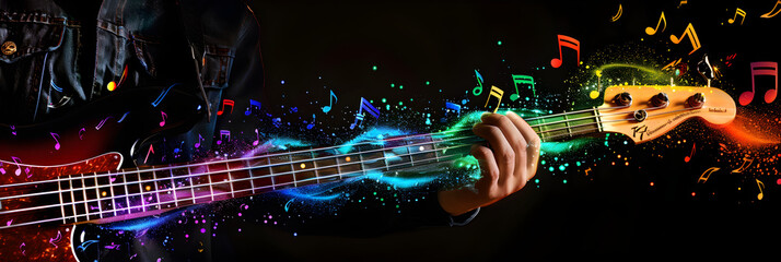 electric guitar and colourful music notes