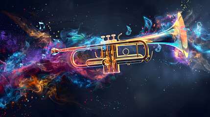 Trumpet and colourful music notes