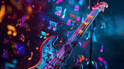 electric guitar and colourful music notes