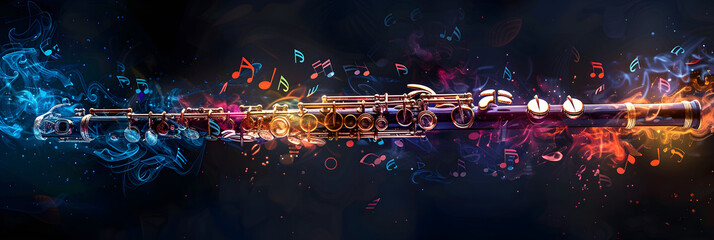 Flute with colourful music notes