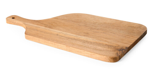 One wooden cutting board on white background