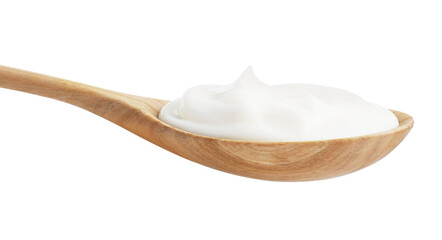 One wooden spoon with mayonnaise isolated on white