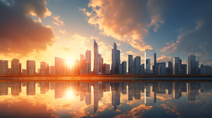 Fototapeta na wymiar Cityscape with skyscraper building. Morning Sunlight