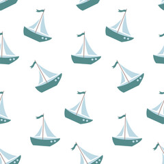 seamless pattern with sea boats on white. Background with ships, sailboat, yacht