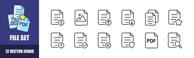 File icon set. Linear style. Vector icons