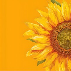 Bright sunflower on yellow backdrop - A close-up illustration of a single vibrant sunflower against a monochromatic yellow background